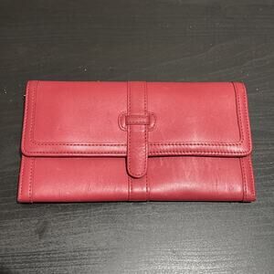 L.L. Bean Large Red Clutch Wallet Leather Passport 9" x 5" Credit Card Coin GUC